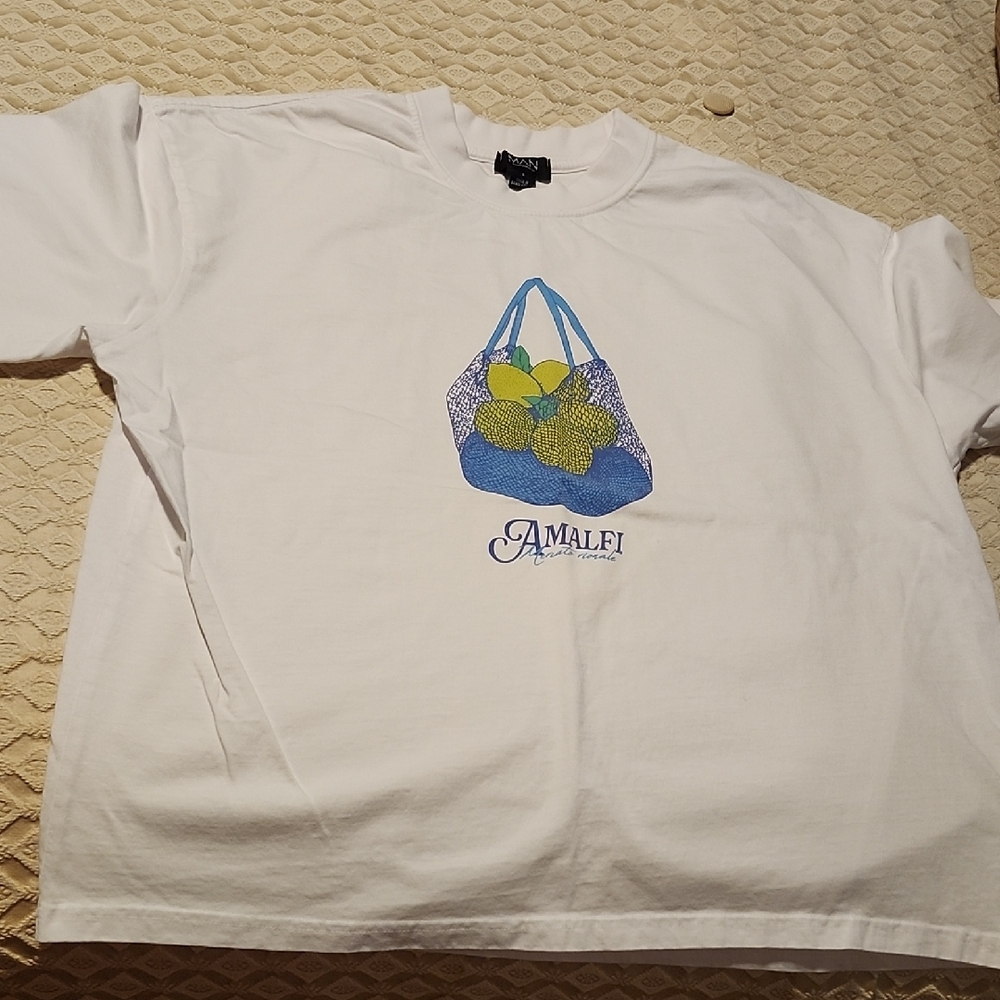 MAN White Tee with Blue and Green Graphic - "NWOT"